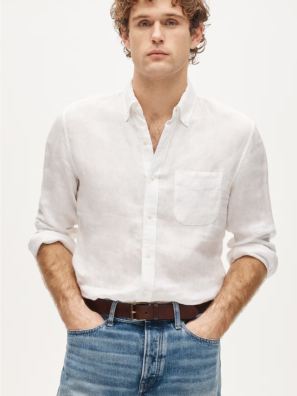 J. Crew Men's Baird McNutt Irish Linen Long Sleeve Shirt White Style 81561 Med